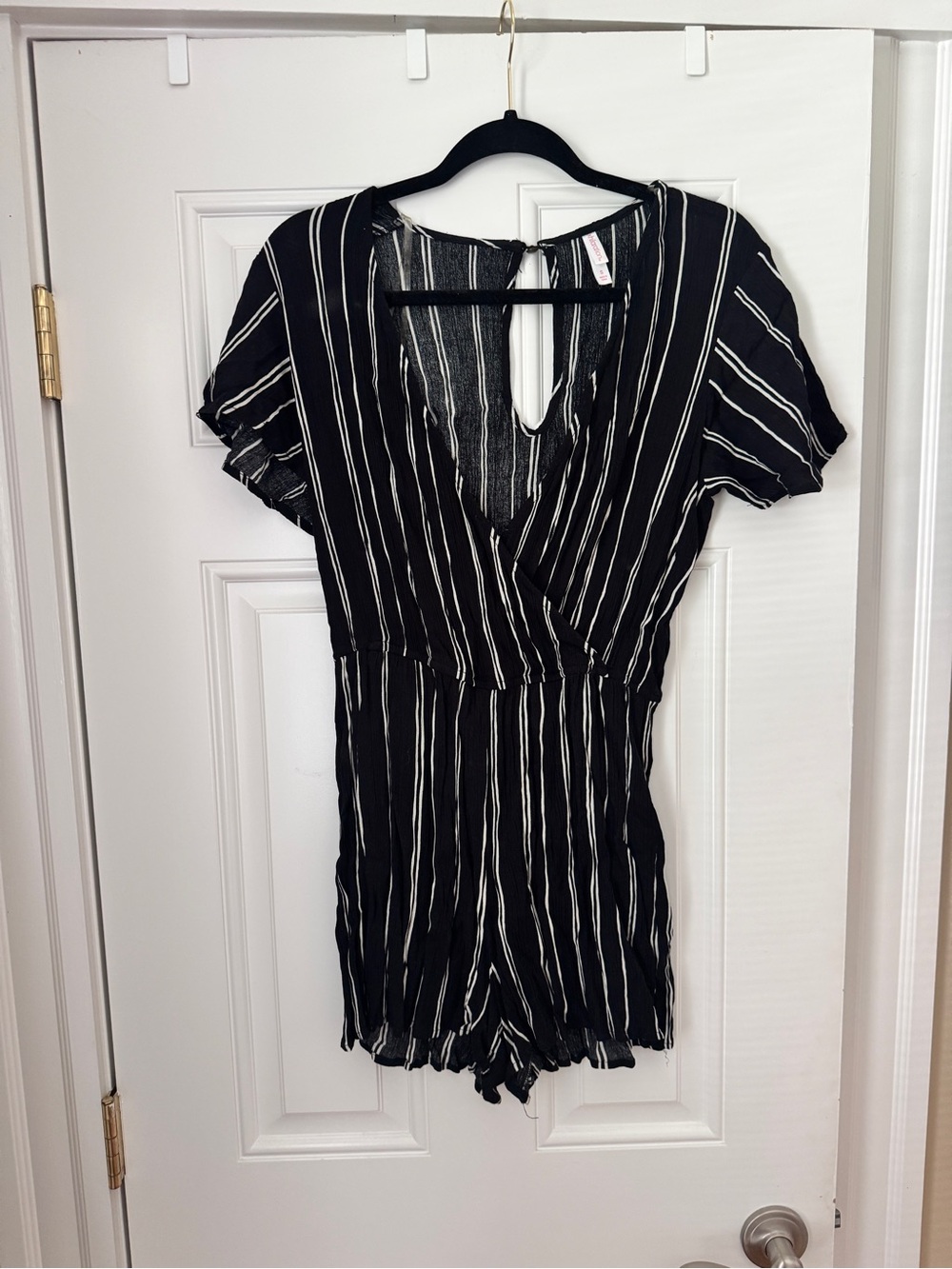 Black and White Striped Wrap Romper